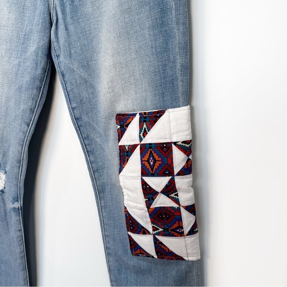 FRAME Le High Straight Patchwork Jeans Distressed Light Wash Size 27 - Picture 4 of 10